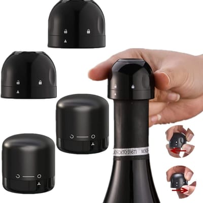 Dailygoods- Wijnflesstopper Vacuum - 4 Wijnflesdoppen - Herbruikbaar - Mini-Champagnekurk - Antislip - Compact formaat - Wijnstop