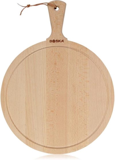 Boska Serveerplank Rond Amigo L - Borrelplank met Handgreep - Rustiek Beukenhout - Bruin - Ø 33 cm
