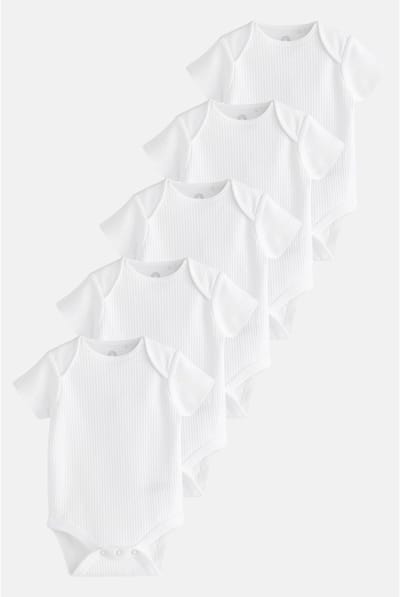 Next - Pasgeboren unisex - Rib Short Sleeve Baby Bodysuits 5 Pack - Wit