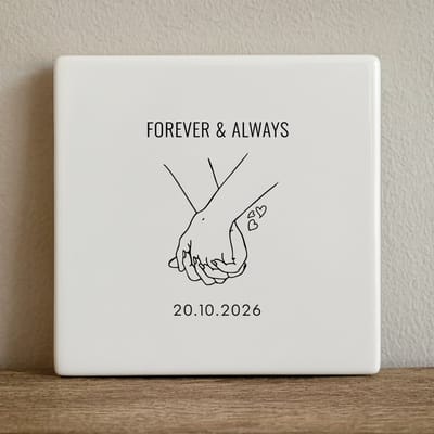 Forever & Always Handen Lijntekening Decoratieve Tegel – Gepersonaliseerde Liefde Wanddecoratie – 15 x 15 cm