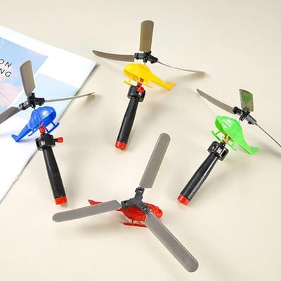 1/3/6 STKS kinderen Buitensport Vliegend Speelgoed Handvat Trekdraad Vliegtuigen Speelgoed Vliegend Speelgoed Helikopter voor Kinderen, 360° Roterende Helikopter white