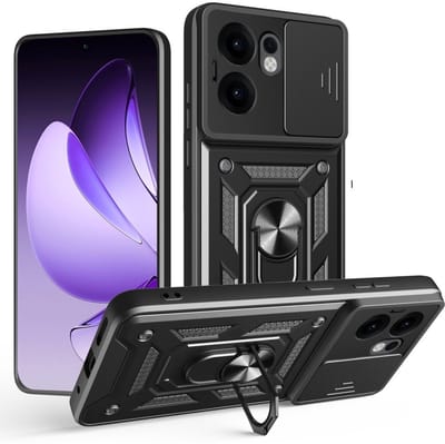Coverup Hoesje - Geschikt voor OPPO Reno13 F / FS 5G Hoesje - Coverup Armor Ring Kickstand Back Cover met Camera Shield - Zwart