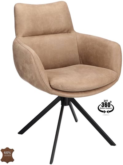 Icon Living - Armstoel Savo - Microleder Bull Liver - Leg Black 360° Return-System