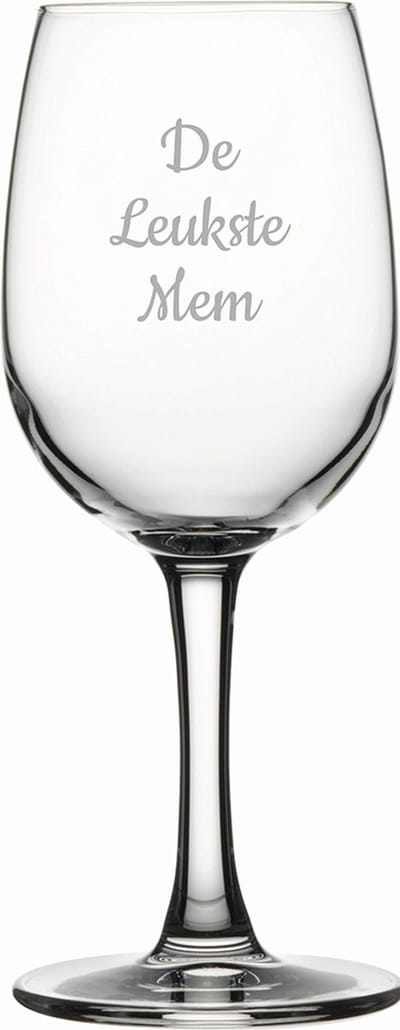 Gegraveerde witte wijnglas 26cl De Leukste Mem