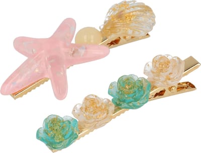 Haarsoires Haarspeld Duckklem 6cm – Zeester Schelp Bloem – Goud Groen Roze – Set van 2 - Sterke Haarclip voor Styling & Dagelijks Gebruik - Hair Clip - Decoratieve Haaraccessoire