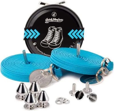 Quick shoelaces - Met één hand veters strikken - Casuel Turquoise - Schoenveter met fixatie spikes - Turquoise