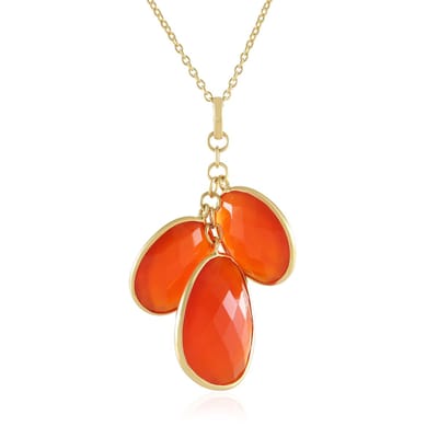 Cavill - Elegante Zilveren Halsketting - 925 Sterling Zilver Verguld - 16,95 ct Fancy Rose Geslepen Carneool uit India - Oranje Bezel Hangers
