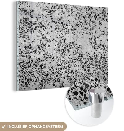 Glasschilderij - Graniet - Steen - Zwart - Wit - 160x120 cm - Foto op glas - Decoratie slaapkamer