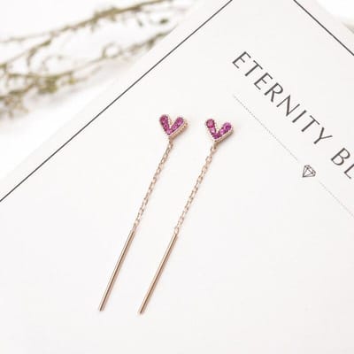925 Sterling Zilver Exquise Roze Hart Schitterende Zirkonia Lange Kwast Oorbellen Met Staaf Hanger Sieraden Voor Meisjes white