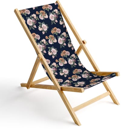FEROCITY - Opklapbare ligstoel - Houten - strandstoel met afneembare hoes - 120 x 58 x 45 cm - Birke - Vintage rozen