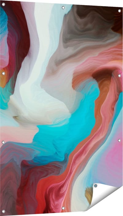 Gards Tuinposter Abstracte Kunst - Kleurrijke Golven - 80x120 cm - Tuindoek - Tuindecoratie - Wanddecoratie buiten - Tuinschilderij