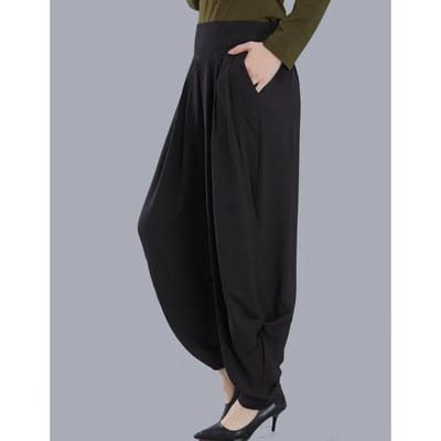 Pantalon Harlan d'été pour femme, taille haute, décontracté, ample, lanterne radis M noir