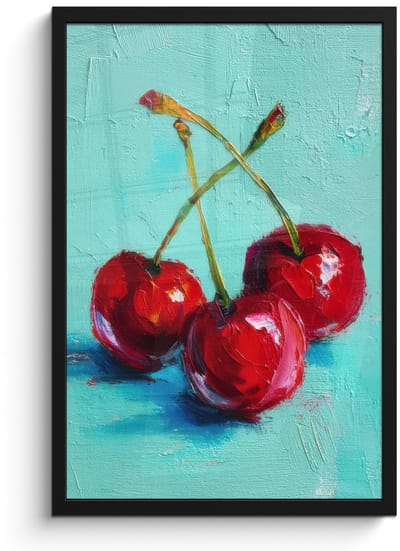 Poster in lijst - Fotolijst 40x60 cm - Posters - Kersen - Rood - Drie - Geverfd - Posterlijst zwart - Decoratie - Wanddecoratie woonkamer - Muurdecoratie slaapkamer