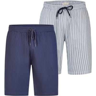 Phil & Co Heren Korte Pyjamabroeken 2-Pack Grijs Gestreept/Donkerblauw - Maat M