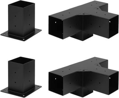 Pole Connector, Bar Connector, Wooden Connector, Corner Connector, Post Neck, Set with 2 Corner Corners and 2 Bases, for Soft and Hard Wood, Size 8 x 9 cm