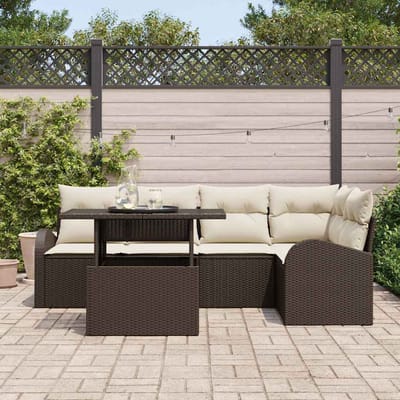 vidaXL - Tuinbank - Set - 6 - st - Bruin - en - Crème - poly - rattan