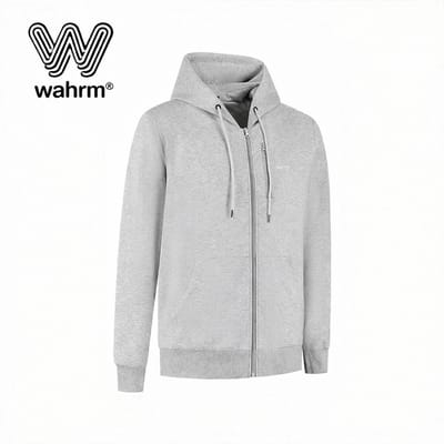 Wahrm Verwarmde Hoodie met Rits Dames en Heren – Infrarood Verwarmde Kleding – 3 Warmtestanden – Incl. 10.000 mAh Powerbank – Oplaadbaar en Wasbaar – Grijs Melange