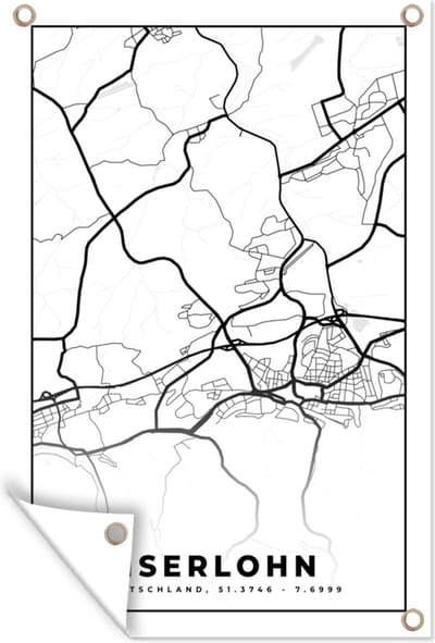 Muurdecoratie Stadskaart - Iserlohn - Plattegrond - Kaart - 120x180 cm - Tuinposter - Tuindoek