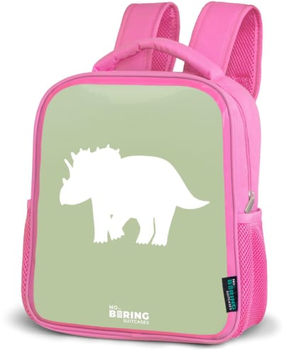 NoBoringSuitcases.com® - Rugzak roze - Schooltas meisjes - Groen met Triceratops dino - Kinder rugtas meisje - Boekentas kind - Kinderrugzak voor school - Schoolrugzak