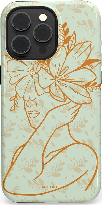 Casetastic hoesje geschikt voor Apple iPhone 15 Pro Max - MagSafe - Dubbellaagse bescherming - Minimal Bloom - Fashion Case - Crème Lichtgrijs