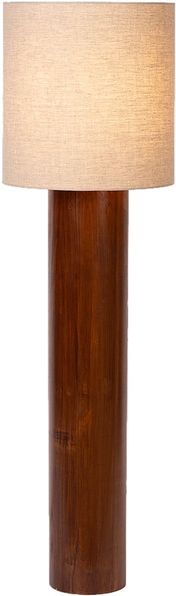 Atmooz FLORES XL – Vloerlamp – Staande lamp – 135 cm hoog – Bruin hout – Linnen kap – E27 – Dimbaar