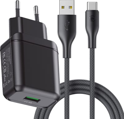 Usb C oplader met kabel - 18w Quick Charge - 3 meter - Usb stekker geschikt voor Android smartphone / tablet / e-reader