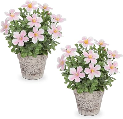 Kunstbloemen in Rustieke Pot - 25 cm Lichtroze Oxalis Planten voor Binnen, Decoratie voor Vensterbank en Tafel, Perfect voor Boerderijstijl en Centraal Stuk