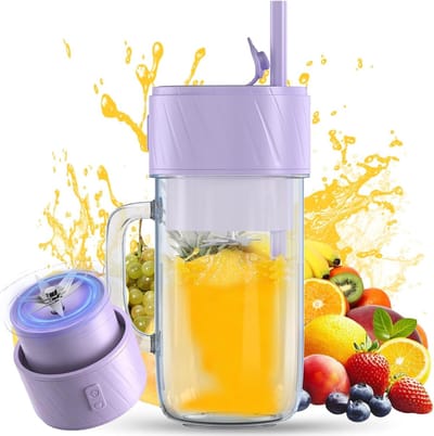 Draagbare Blender - Smoothie Maker - Verse Drankjes Maken - 6 RVS Messen - 400 ml - Blauw
