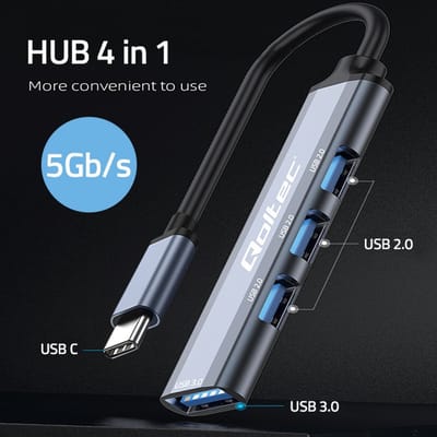 Qoltec Hub USB-C 3.1-adapter 4 in 1 |   USB 3.0 |   3x USB 2.0