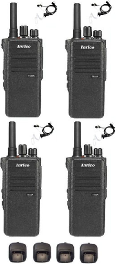 Set van 4 Inrico T522A IP66 4G LTE POC Zello Portofoon K1 2-Pins met beveiliging oortje