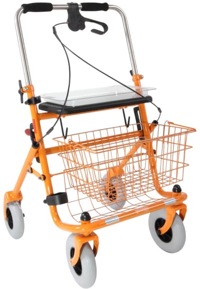 Rollator 43 cm zitbreedte - Premis Provo - Tot 120 kg - In hoogte verstelbaar - Duwbeugel - Eenzijdig Links of Rechts geremd - Metallic Oranje