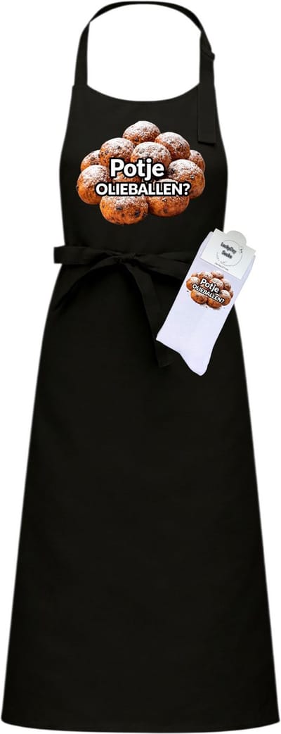 Luxe Hobby Keukenschort en sokken met tekst - Cadeau set - Olieballen - Pensioen cadeau - Zwart - Verstelbaar - Cadeau idee - Verjaardag cadeau - Cadeau dames en heren - Moederdag - Vaderdag - Afscheid - Kerst cadeau - Grappig cadeau - Onesize