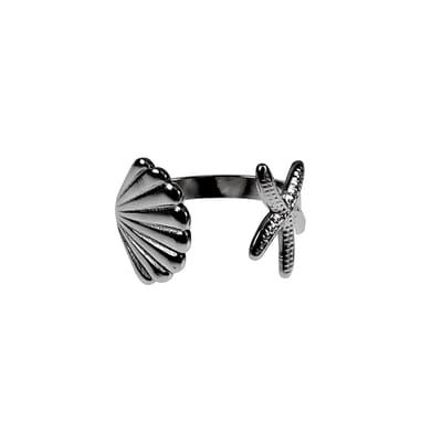 Ring Dames - Maritiem Design - Verstelbaar - RVS - Een Maat - Open Ring met Zeeschelp-Zeesterren