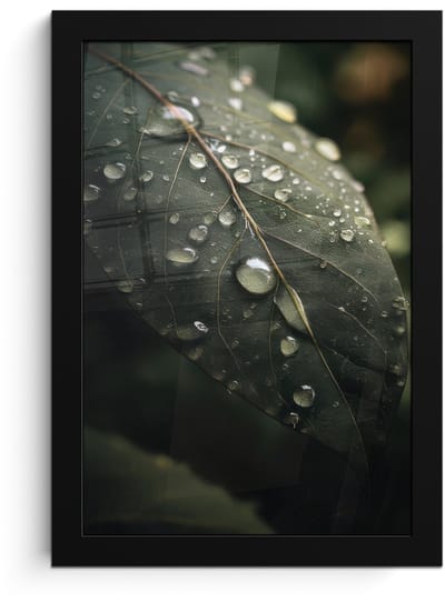 Poster in lijst - Fotolijst 20x30 cm - Posters - Blad - Groen - Nerven - Regendruppels - Posterlijst zwart - Decoratie - Wanddecoratie woonkamer - Muurdecoratie slaapkamer