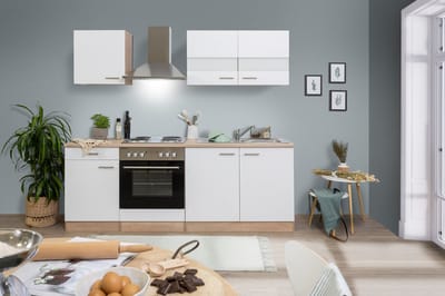 Goedkope keuken 210  cm - complete keuken met apparatuur Merle  - Eiken/Wit - soft close - elektrische kookplaat    - afzuigkap - oven    - spoelbak