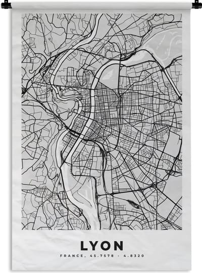 Wandkleed - Wanddoek - Plattegrond - Lyon - Stadskaart - Kaart - Frankrijk - 120x180 cm - Wandtapijt