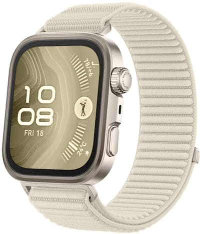 Nylon bandje - geschikt voor Huawei Watch Fit 5 (PRO), Watch Fit 4 (Pro), Watch Fit 3 - geribbeld met klittenband - beige
