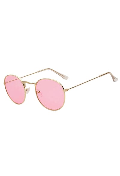 KIMU® Ronde Bril Round Metal - Goud Montuur Rond - Roze Glazen - Retro Zonnebril Gouden Vintage Brilletje Festival