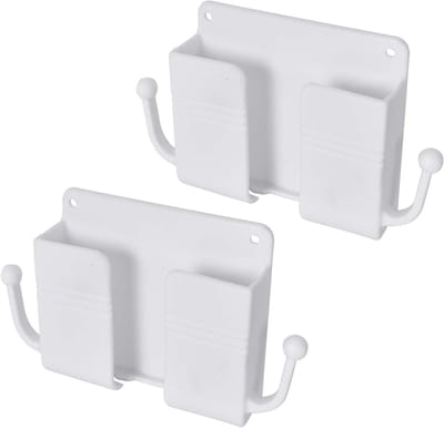 Witte Wandbevestigde Houder voor Afstandsbediening en Telefoon, Zelfklevende Organizer voor Kabels en Accessoires, Ideaal voor Thuis en Kantoor