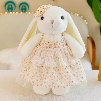 Jupe Animal en Peluche Poupée Lapin Lapin aux Longues Oreilles Lapin Kapok Jouets en Peluche Jupe Florale Mignonne Poupée Lapin en Peluche Décoration de Maison