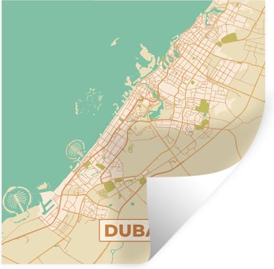 Muurstickers - Sticker Folie - Dubai - Kaart- Stadskaart - Plattegrond - Vintage - 100x100 cm - Plakfolie - Muurstickers Kinderkamer - Zelfklevend Behang XXL - Zelfklevend behangpapier - Stickerfolie