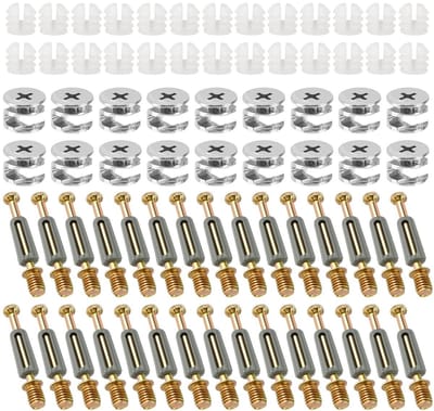 Allecta - 100-delige set meubelverbinders, kastverbinders, M6 x 40 mm schroefpluggen, Ø 14,7 mm excenterbeslag, meubelverbinders voor meubels, kasten, tafels.