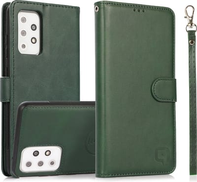 Perfeqt geschikt voor Samsung Galaxy A72 Uitneembare PU leder hoesje met koord - Dark Mint Green
