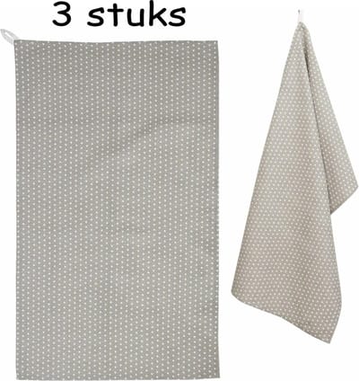 Clayre Eef - Theedoek - sterren - Taupe - 3 stuks