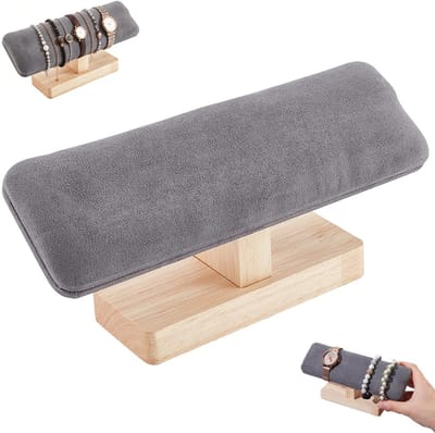 Houten horlogestandaard - T-vormig armbandenrek - sieradenorganizer van imitatie suède - Sieradenrek - Flanellen armbandenrek - afneembaar rek voor armbanden/hangers - enkelbandjesstandaard - grijs - voor thuis en in winkels