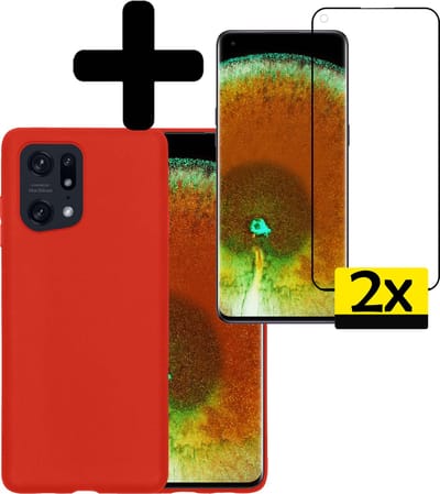 Hoesje - Met 2x Screenprotector - Geschikt voor OPPO Find X5 Pro - Sterk & Shockproof - Back Cover - Siliconen Case - Telefoon Hoes - Telefoonhoesjes - Rood