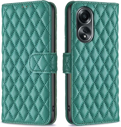 BINFEN Hoesje - Geschikt voor OPPO A58 Hoesje - BINFEN Rhombus Book Case - Groen