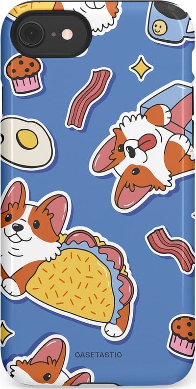 Casetastic Hoesje Geschikt voor Apple iPhone 7/8/SE - Stijlvolle Beschermende Duo-layer Case - Corgi en Snacks