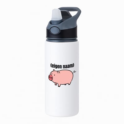 Hacebo® - varken met eigen naam waterfles met rietje zwart - Varken - boeren/varken liefhebbers - iemand die houdt van varkens - verjaardag - cadeau - kado - geschenk - water fles - 650ML