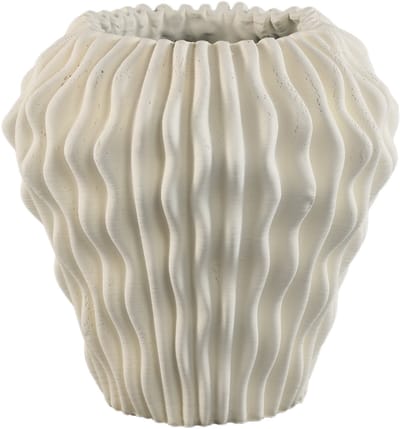 PTMD Barren White Cement Round Vase 3D Wavy Pattern L